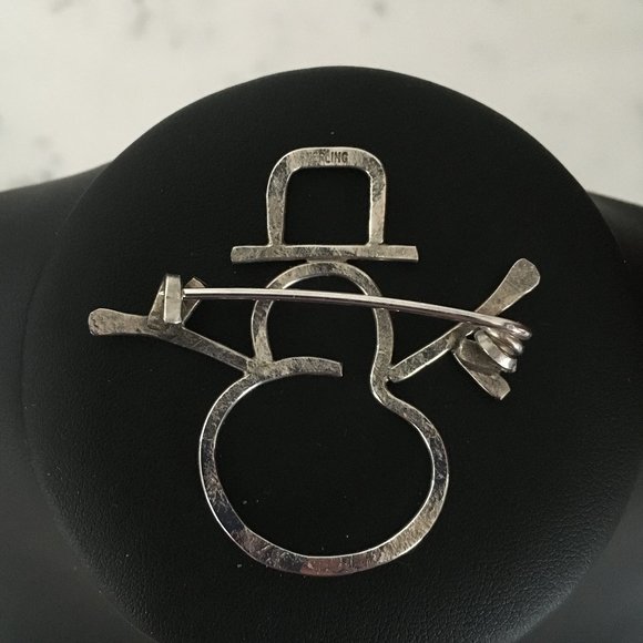 Vintage Solid Sterling Silver Snowman Brooch Pin - Picture 3 of 6